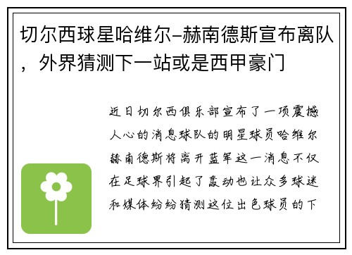 切尔西球星哈维尔-赫南德斯宣布离队，外界猜测下一站或是西甲豪门